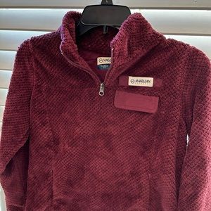 Magellan half zip. Very soft, front pocket zippers. Maroon color